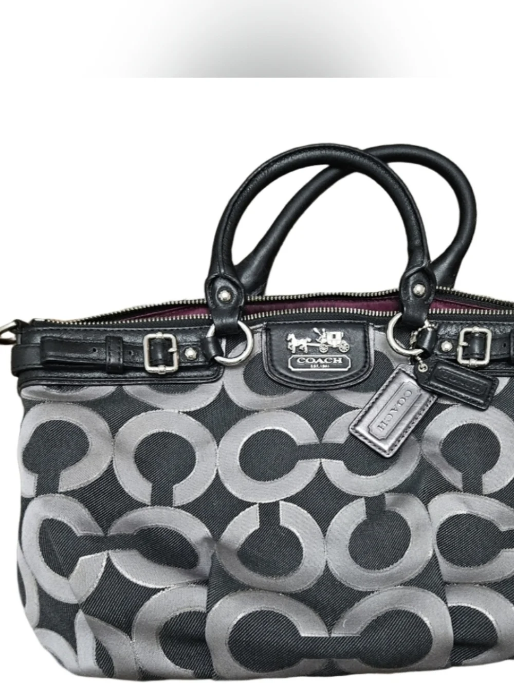 Coach Madison Op Art Lurex satchel handbag in black and silver